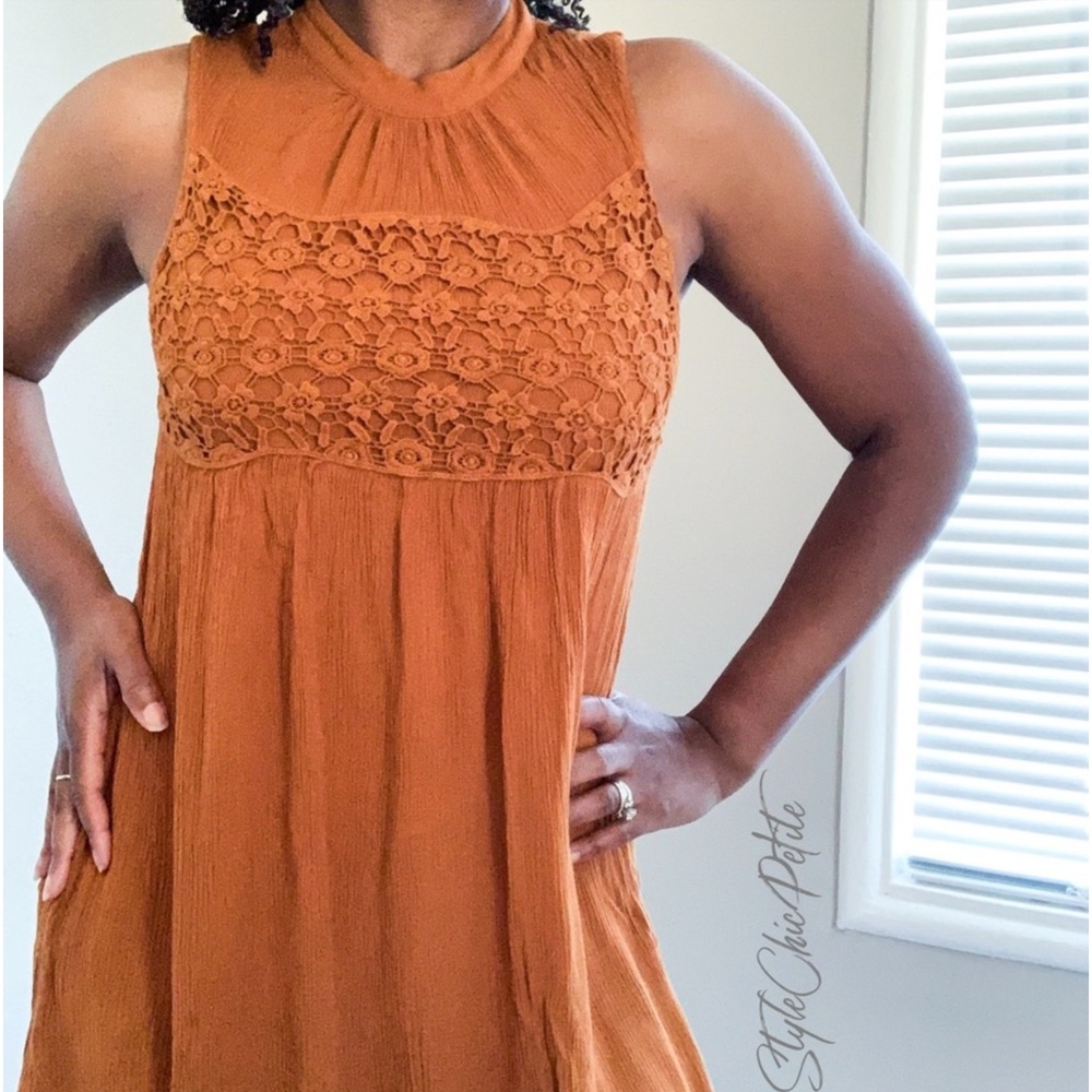 LIVING DOLL Boho Rust Tunic/Dress with Crochet Details Size XS